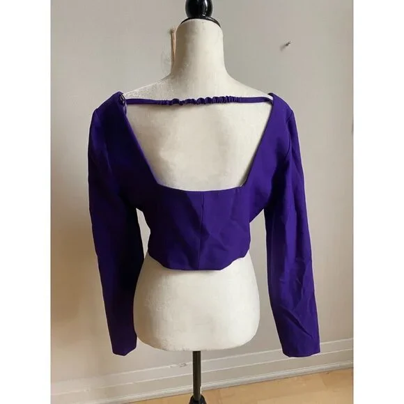 Zara BNWT womens square neck purple crop top sz Xlarge long sleeve - Picture 4 of 7